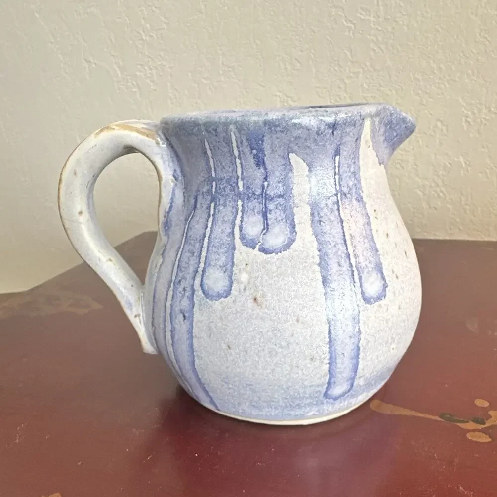 Studio Art Pottery Small Creamer Pitcher Blue Purple Drip Glaze